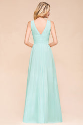 Chic V-Neck Sleeveless Mint Green Bridesmaid Dresses with Ruffle-27dress